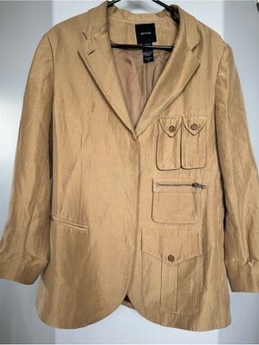 Smythe Tailored Tan Surplus Linen Blend Blazer with Utility Pockets Size S